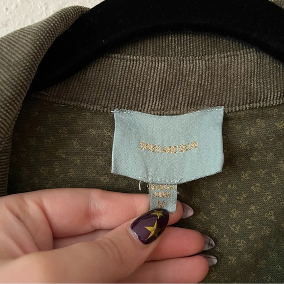 Skies are Blue Corduroy Button Up Shirt Jacket Olive Green Size Medium - Picture 8 of 9